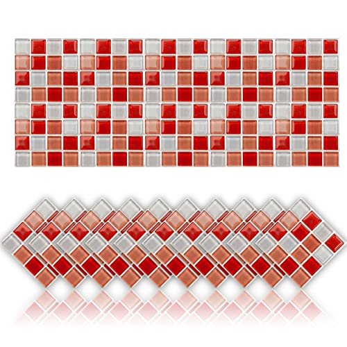 Cendray 20 Stück Fliesenaufkleber öldichte wasserdichte PVC Selbstklebende Dekoration Mosaik-Stil Küche Badezimmer Fliesenaufkleber (10x10cm,Rot) von Cendray