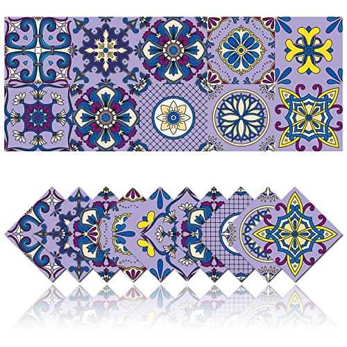 Cendray 20 Stück Küche Fliesenaufkleber Aufkleber Wanddekoration PVC Wasserdicht Mosaik Retro Style Badezimmer Fliesenaufkleber Wasserfest Klebefliesen (10x10cm,Violett) von Cendray