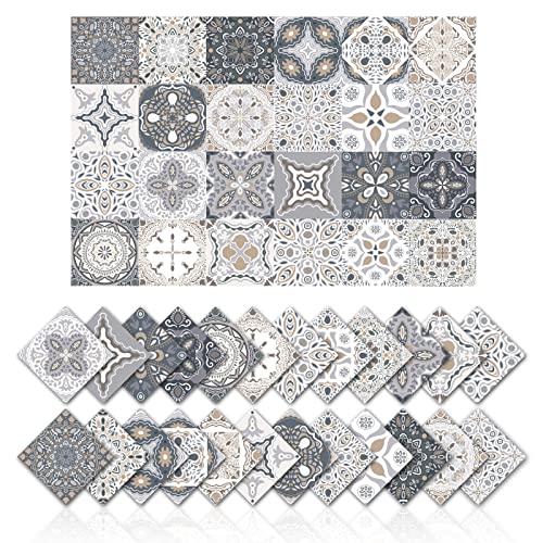 Cendray 24 Stück Fliesenaufkleber Wanddekoration Badezimmer Küche Bad Wandaufkleber wasserdichte PVC Dekorationsaufkleber Selbstklebend Mosaikfliesen - DIY Retro Graue Aufkleber (20x20cm) von Cendray