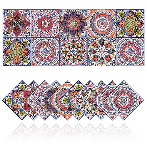 Cendray Fliesenaufkleber Retro Fliesenaufkleber für Badezimmer Küche DIY Öldichtes Wasserdichtes PVC Selbstklebende Dekoration Marokko Stil Roter Böhmischer Stil (20,10x10cm) von Cendray
