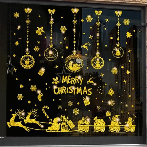 Cendray Weihnachts-Fensteraufkleber, Weihnachtskugel Sled Fensterblöcke, Weihnachtsaufkleber, Weihnachtsdekoration, PVC, abnehmbar, Weihnachtsdekoration, Innendekoration (Gold) von Cendray