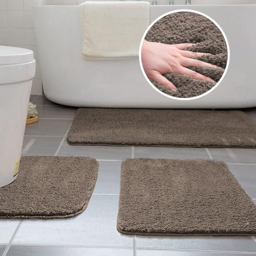 Ceneco Badezimmerteppich Set,Mikrofaser rutschfest Badematte,U-Form Badteppich,Waschbar Badgarnitur 3 Teilig, Klein Badematten & Badteppiche (Kaffee,U40x50_50x60_50x80cm) von Ceneco