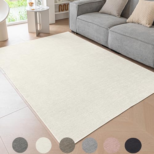 Ceneco Teppich Kurzflor,Waschbarer Teppich, Geeignet für Schlafzimmer, Wohnzimmer, Kinderzimmer Chenille-Kurzflorteppich(Creme,120x160cm) von Ceneco