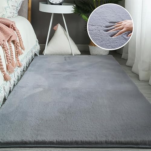 Ceneco Schlafzimmerteppich, ultraweich, zotteliger, Flauschiger Kunstkaninchenfell-Teppich，rutschfeste Bodenmatte, geeignet als Wohnzimmer,Kinderzimmer(Grau,60x90cm) von Ceneco