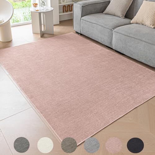 Ceneco Teppich Kurzflor,Waschbarer Teppich, Geeignet für Schlafzimmer, Wohnzimmer, Kinderzimmer Chenille-Kurzflorteppich(Rosa,120x160cm) von Ceneco