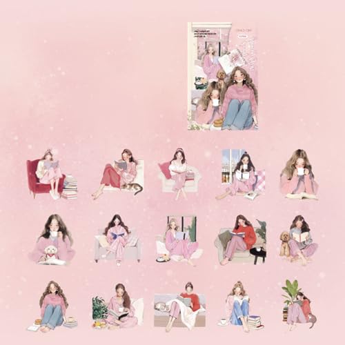 Reading Girl Sticker Dekorative Aufkleber Cartoon Schöne Zeitschrift Aufkleber Für Journaling Decoration Gepäck Schöne Lesung Mädchen Kunstzubehör Für Laptop Skateboard von Cenifin