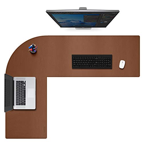 CENNBIE L-Form Schreibtischpad-Mehrzweck-wasserdichtes Büroleder-Schreibtischmatte und umkehrbarer Eck-Schreibtisch-Löschpad- (130 + 150) x 40 cm L-förmiger Eck-Schreibtisch-Pad-Schutz (braun) von CENNBIE