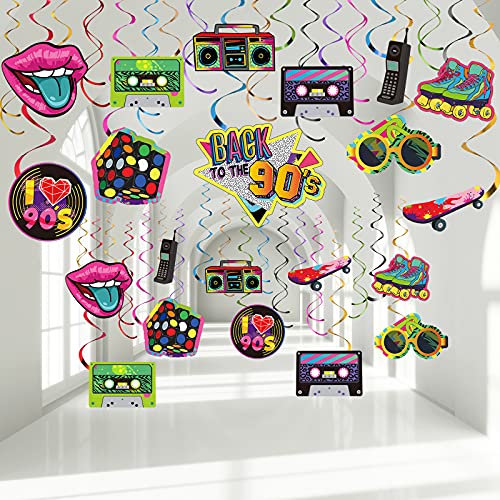 30 Stück 90er Thema Party Dekoration 90er Party Bunte 90er Hip Hop Rückblick Geburtstag Party Hängende Wirbel Decke 90er Party Dekor für Erwachsene 90er Rock Hippie Disco Retro Partybedarf von Censen