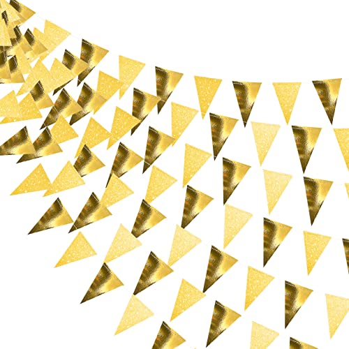 78 Stück Dreieck Flaggen Wimpelketten Wimpel Banner 34 Fuß Papier Glitzer Wimpel Girlande für Abschluss Hochzeit Baby Party Geburtstag Deko (Gold) von Censen