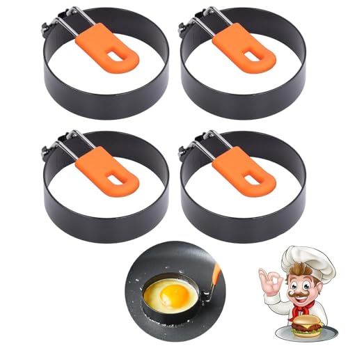 4 Stück Spiegeleierformen, Eierformer Edelstahl, Runde Pancake Form Egg Ring, Antihaft Omelettform mit Anti-Verbrühung Klappgriffen, Pfannkuchen Form für Omelette Mcmuffin Sandwiches Hackbraten von CensuobOB