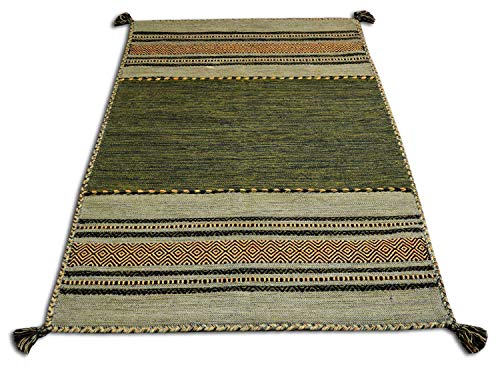 Dmora Kansas moderner Teppich, Kelim-Stil, 100% Baumwolle, grün, 90x60cm von Dmora