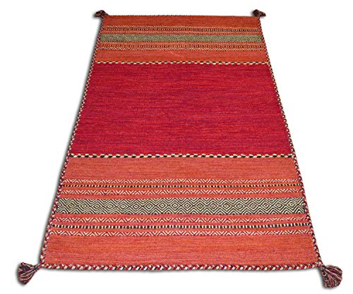 Kansas moderner Teppich, Kelim-Stil, 100% Baumwolle, rot, 200x60cm von Centesimo Web Shop