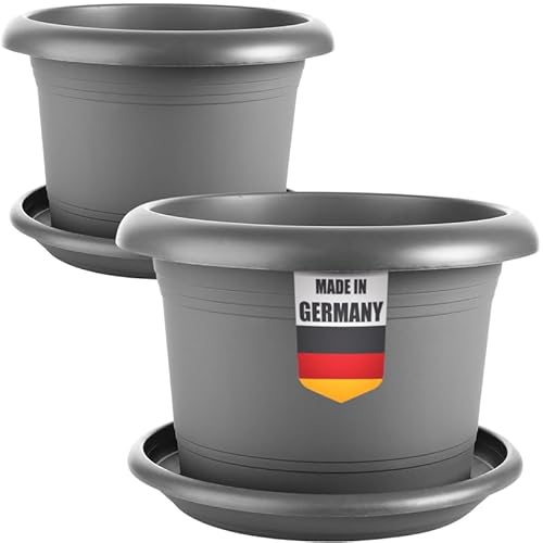 Centi 2er Set Garten-Favorit: Stabiler 40 cm Blumentopf in Anthrazit mit Untersetzer – Deutsche Qualität für Deine Lieblingspflanzen! von Centi