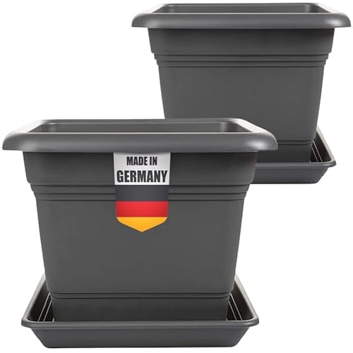 Centi 2er Set Pflanzenoase: 28×28 cm Blumentopf (16L) mit Untersetzer – Deutscher Premiumpflanztopf in Anthrazit! von Centi