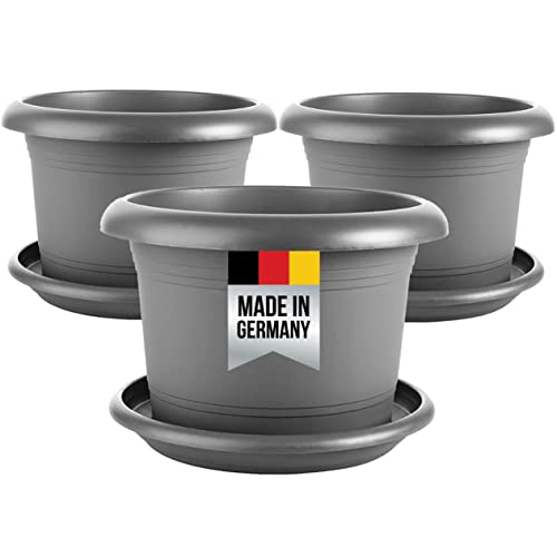 Centi 3er Set XXL-Pflanzentraum: 50 cm Blumentopf Groß in Anthrazit - Wetterfester Deutscher Premium-Pflanzkübel mit Untersetzer für draußen! von Centi