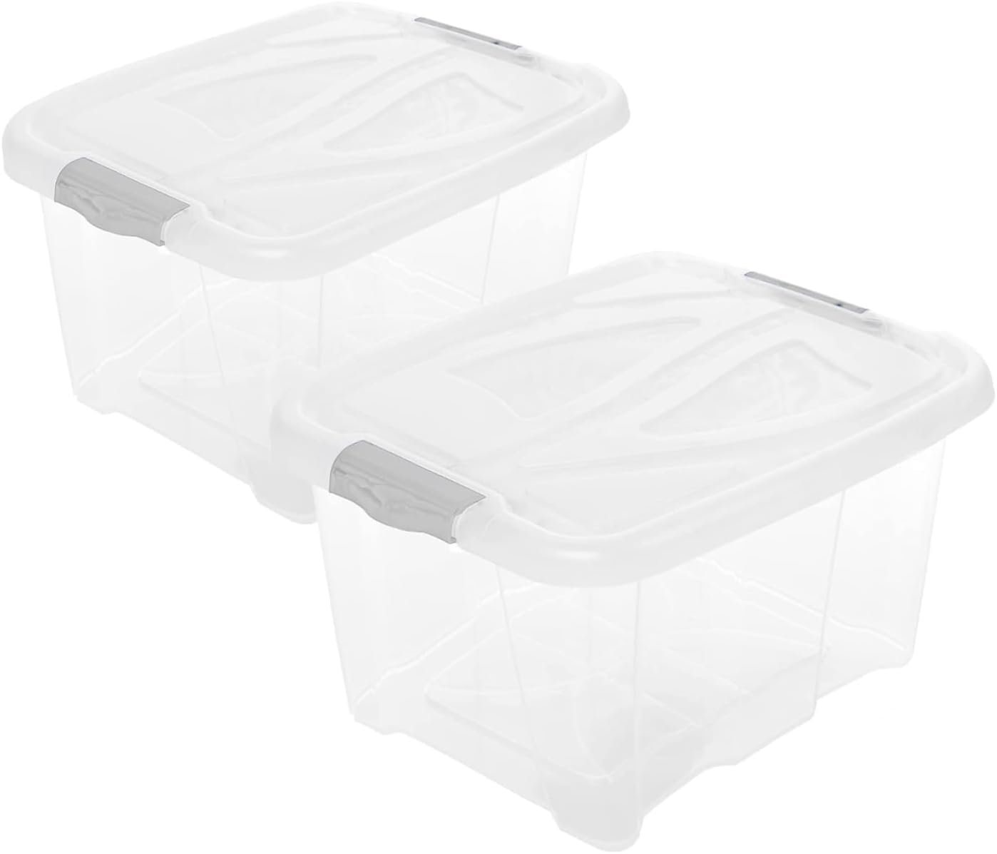 Centi Aufbewahrungsbox 2er Set Aufbewahrungsbox mit Deckel 30 Liter (26 x 49 x 39 cm), Plastikbox mit Clip-Deckeln Stapelbar Transparent von Centi