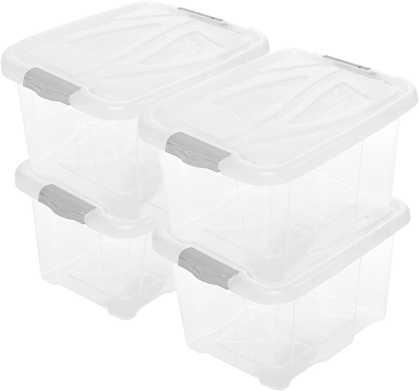 Centi Aufbewahrungsbox 4er Set Aufbewahrungsbox mit Deckel 30 Liter (26 x 49 x 39 cm), Plastikbox aus lebensmittelecht Kunststoff mit Clip-Deckeln Stapelbar von Centi