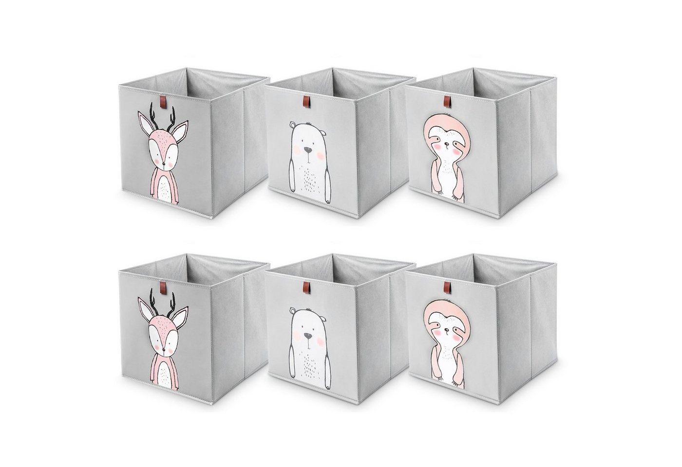 Centi Faltbox Aufbewahrungsboxen Kinder, Kallax Boxen mit Schlaufe zum Herausziehen (Spar Set, 6 St., 33x33x33 cm), mit 3 Motiven, stabil und abwaschbar, grau von Centi