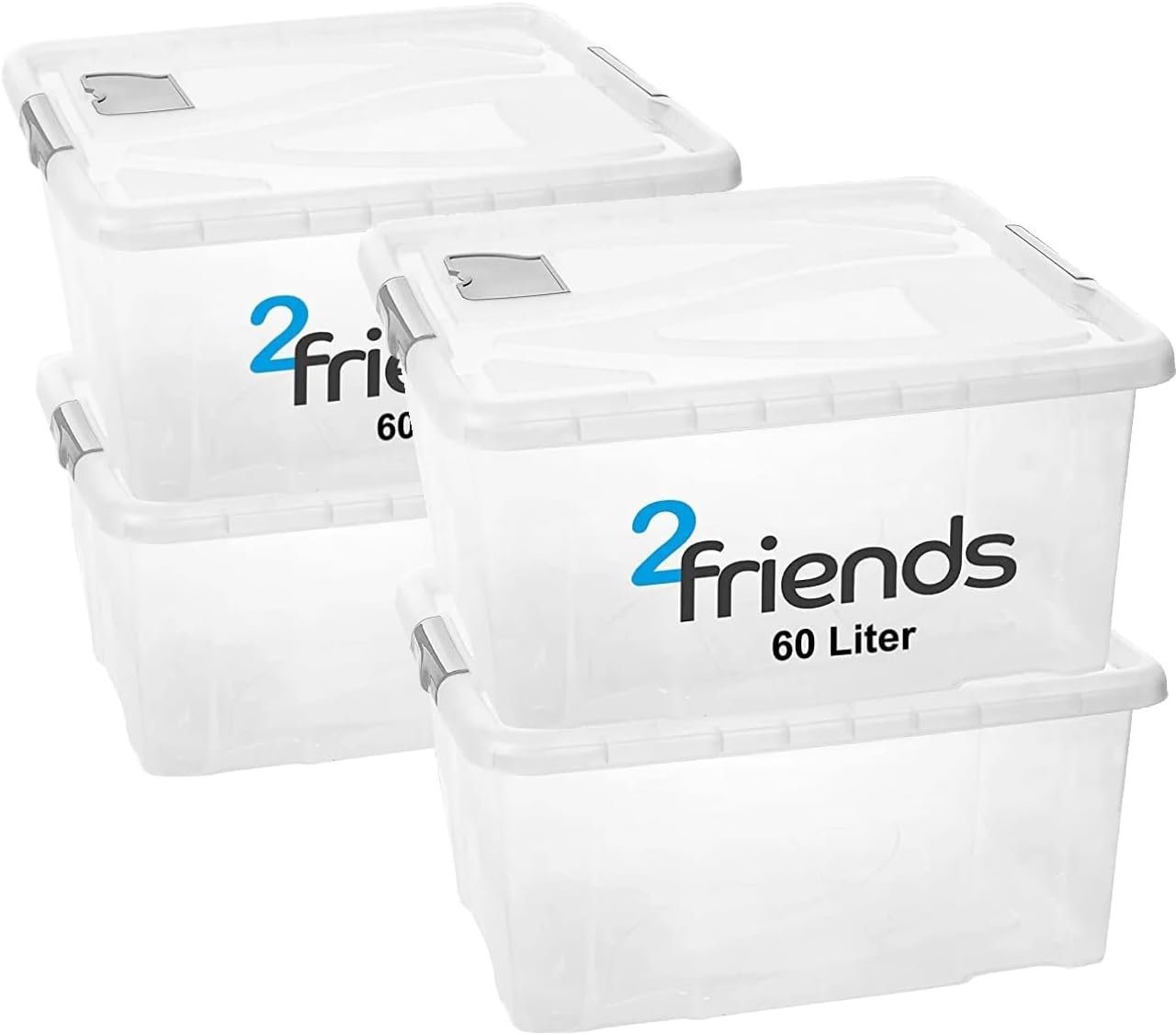 Centi Aufbewahrungsbox 60 Liter Kisten Boxen Aufbewahrung, Stapelbar, Plastikbox mit Deckel (4er Set 29 x 62 x 45 cm 60 L), Lüftungsklappe - Ideal für Stauraum Maximieren und Langlebige Ordnung von Centi