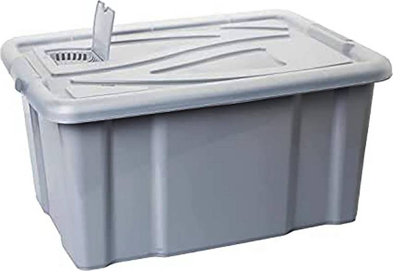 Centi Stapelbox 2 Stk. Aufbewahrungsbox mit Deckel 60L, Aufbewahrungsboxen, (Stk., 2 St., 61L x 45B x 31H cm 60 L), Aufbewahrung mit Deckel, Griffen und Lüftungsklappe, Farbe Grau von Centi
