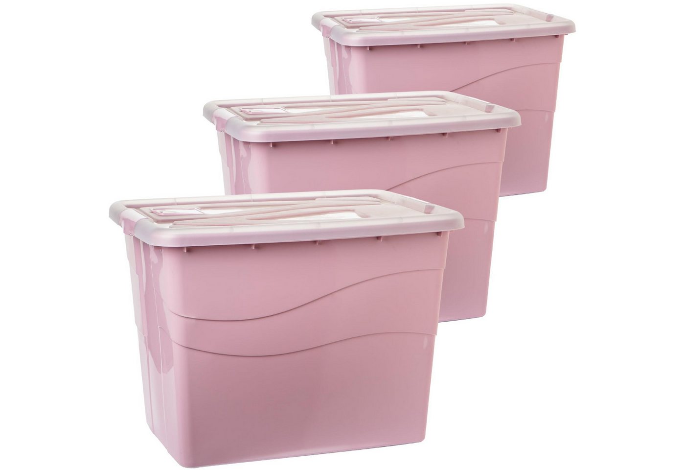 Centi Aufbewahrungsbox Große Aufbewahrungsbox mit Deckel, stapelbar, rosa (3er-Set) von Centi