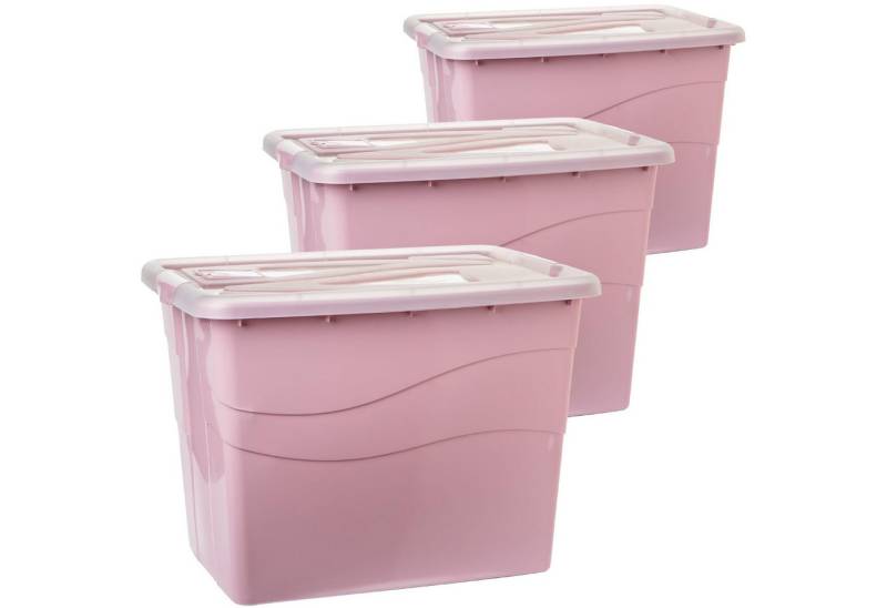 Centi Aufbewahrungsbox Große Aufbewahrungsbox mit Deckel, stapelbar, rosa (3er-Set) von Centi