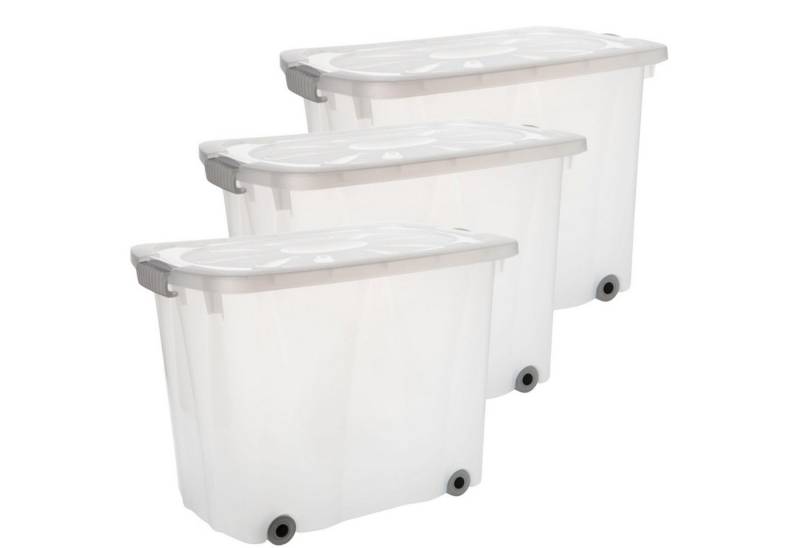 Centi Aufbewahrungsbox Große Aufbewahrungsbox mit Deckel und Rollen 60L (3er-Set) von Centi