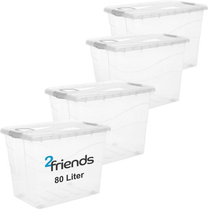 Centi Aufbewahrungsbox Kisten Aufbewahrung mit Deckel, Rollen, Clip-Griffen (Set, 4 St., 80 Liter, Höhe 45 cm x Länge 54 cm x Breite 40 cm), mit integrierter Lüftungsklappe im Deckel von Centi
