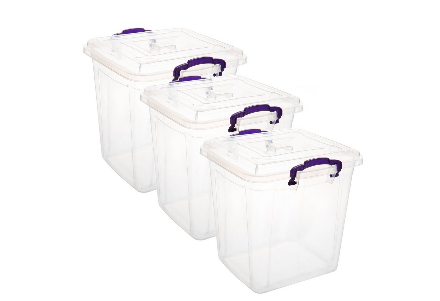 Centi Aufbewahrungsbox Plastikbox mit Deckel und farbigen Griffen (Spar set, 3 St., 10 Liter, H27 cm x B26 cm x T20 cm), Aufbewahrung, Plastikbox mit Deckel, Transparent Kisten Aufbewahrung von Centi