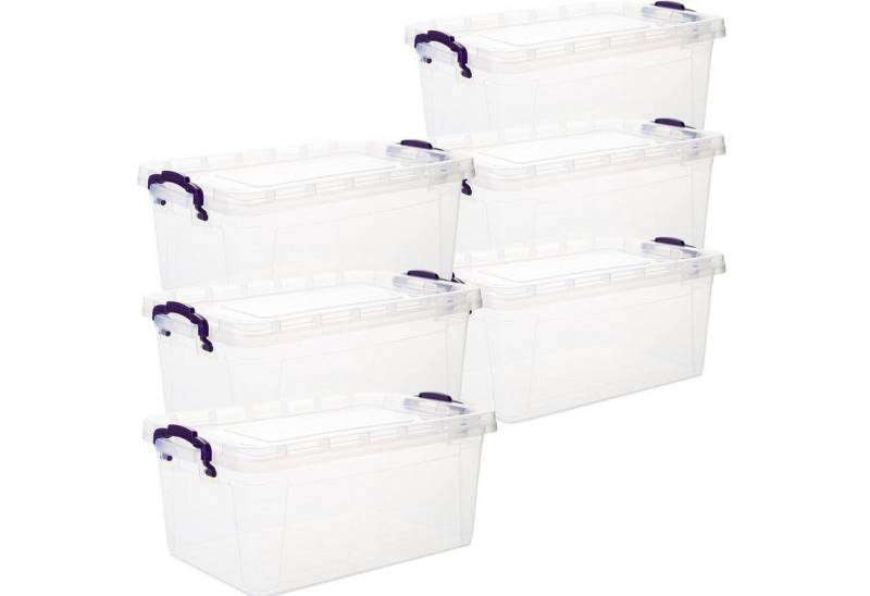 Centi Aufbewahrungsbox Transparente Aufbewahrungsbox mit Deckel lila Griff (6er-Set) von Centi