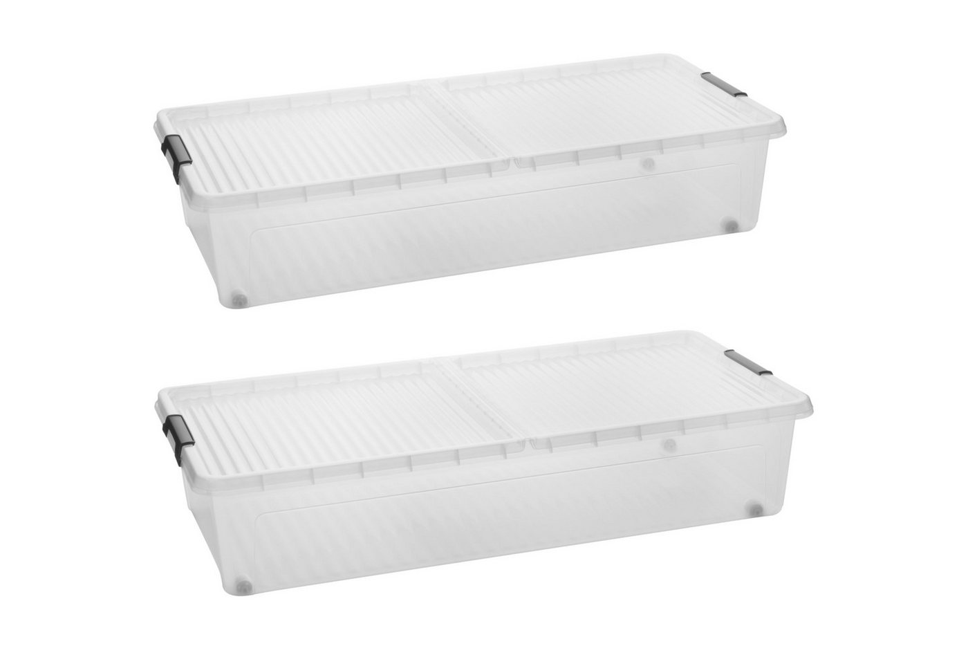 Centi Aufbewahrungsbox Unterbettbox mit Rollen, geteilter Deckel, transparent (2er-Set) von Centi