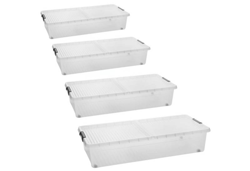 Centi Aufbewahrungsbox Unterbettbox mit Rollen geteiltem Deckel 32L (3er-Set) von Centi