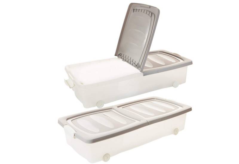 Centi Aufbewahrungsbox Unterbettkommode mit Rollen, flach, transparent (2er-Set) von Centi