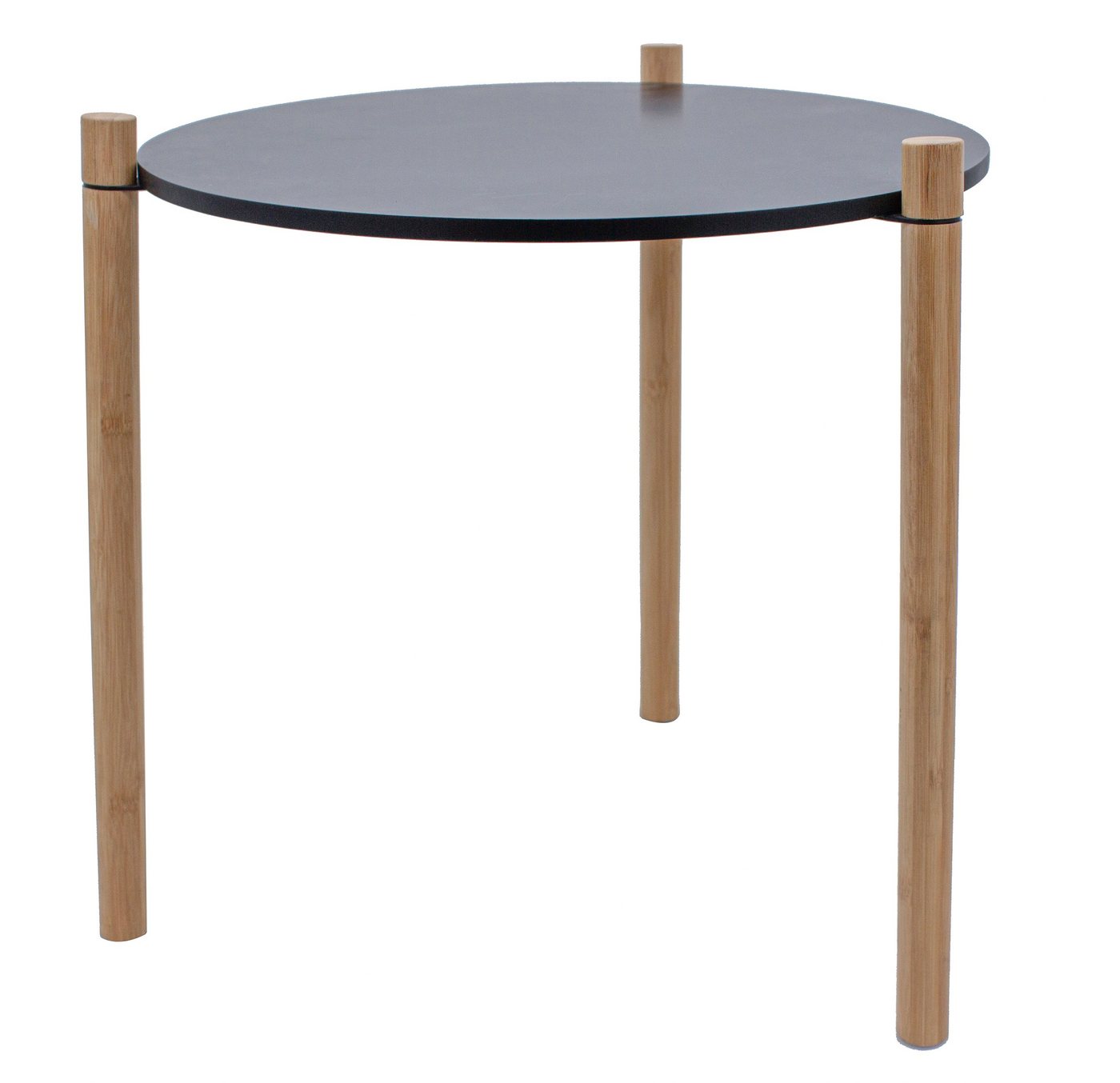 Centi Beistelltisch Beistelltisch mit Bambusfüssen, d = 40cm (1 Tisch mit 3 Füßen), Höhe ca. 41 cm, MDF-Platte in der Farbe Schwarz von Centi
