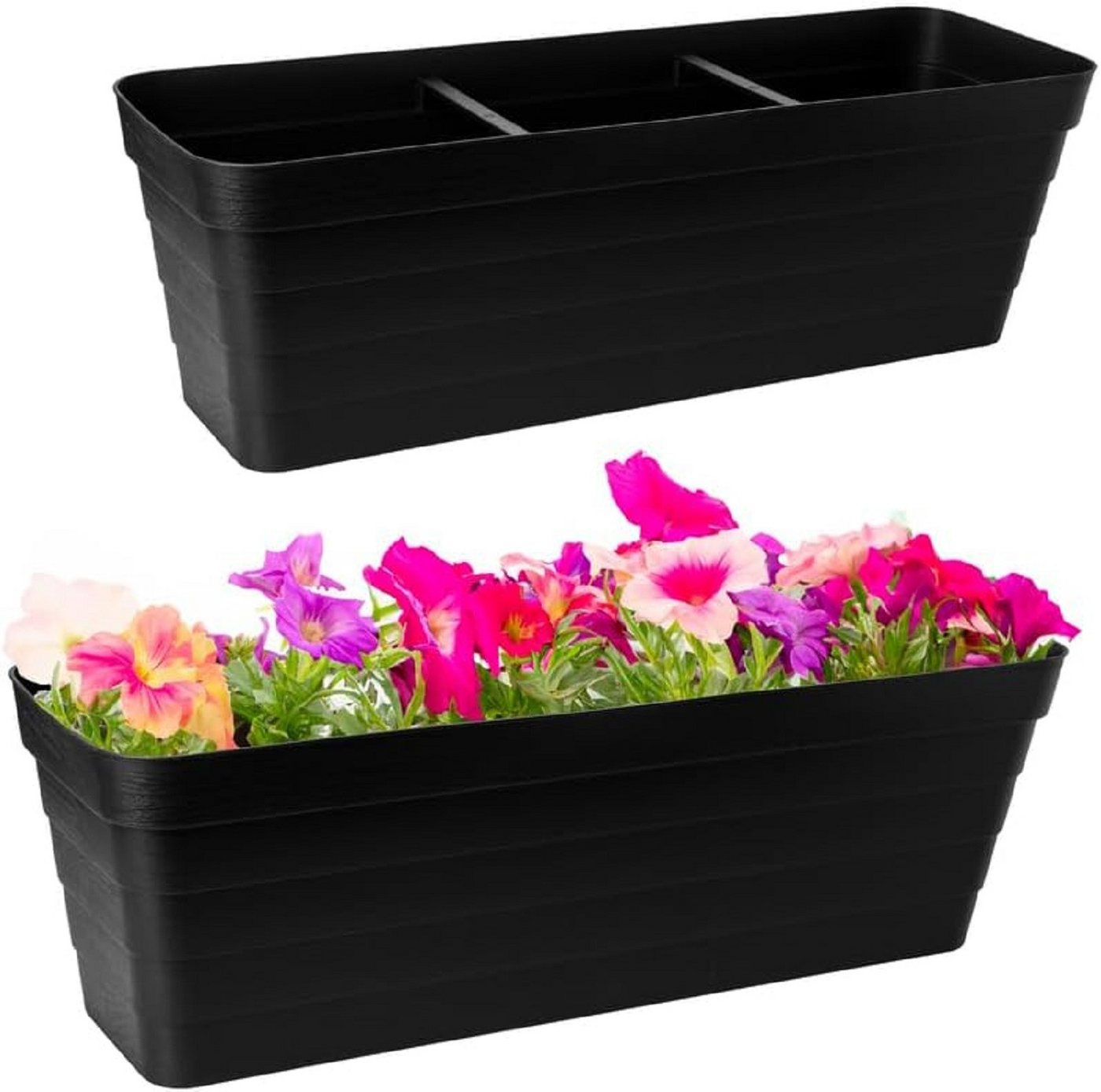Centi Blumenkasten Balkonkasten 60cm mit Wasserspeicher (2 St., 2er-Set), Blumenkasten schwarz mit Bewässerungssystem von Centi
