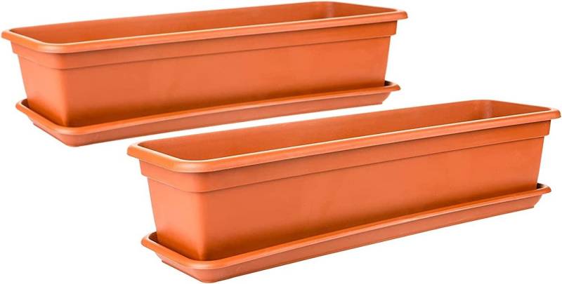 Centi Blumenkasten Balkonkasten Fensterbank außen mit Untersetzer (Spar Set, 2 St., 80 cm), Blumenkästen Balkon eckig, Terracotta, Made in EU von Centi