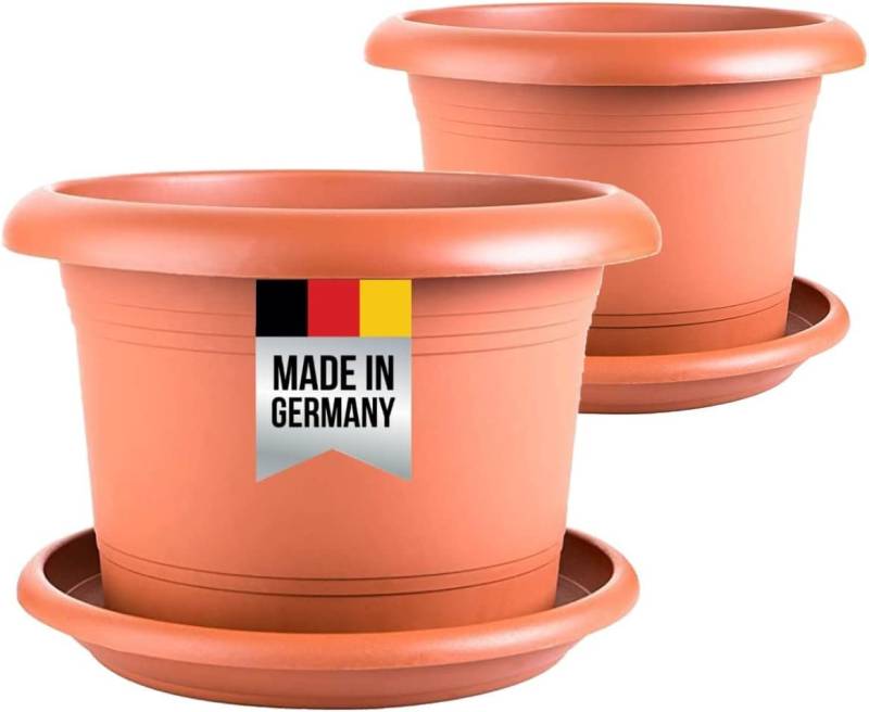 Centi Blumentopf 2er SetPflanzkübel groß außen, Blumentopf Gross Ø 50cm, Blumentöpfe mit Untersetzer, Groß Kunststoff Terracotta von Centi
