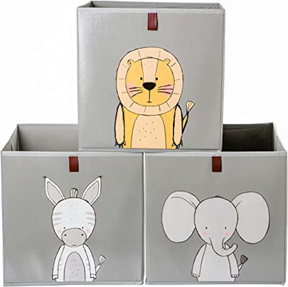 Centi Faltbox Aufbewahrungsboxen Kinder, Spielzeugkiste für Kallax Boxen (Spar Set, 3 St., 33x33x33cm grau), mit Schlaufe zum Herausziehen, aufbewahrung Kinderzimmer, abwaschbar von Centi