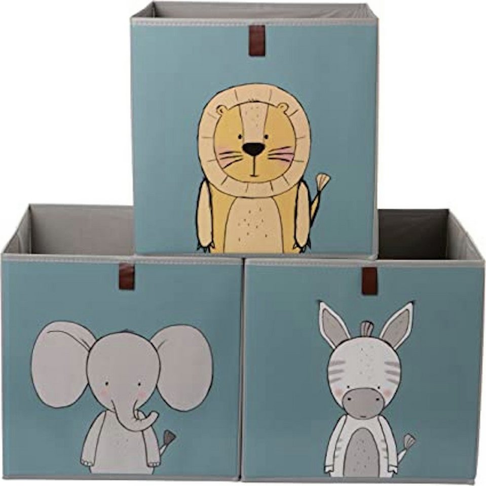 Centi Faltbox Aufbewahrungsboxen Kinder, Spielzeugkiste für Kallax Regal (Spar Set, 3 St., 33x33x33 cm, grau/türkis), Perfekt für Würfelregale, aufbewahrung Kinderzimmer, abwaschbar von Centi