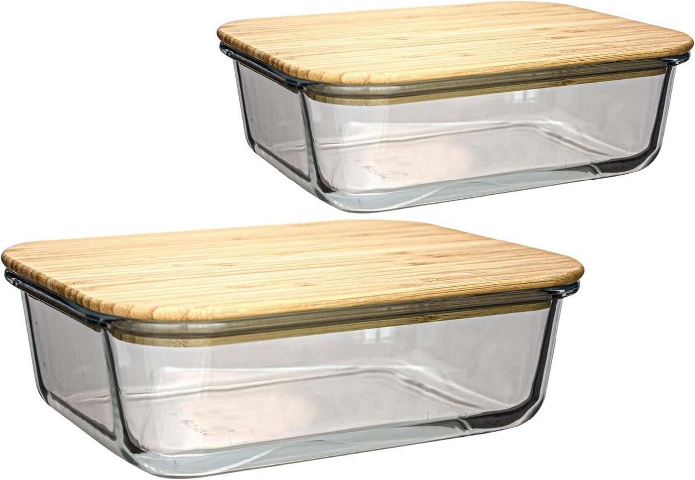 Centi Frischhaltedose NOVARA Vorratsglas-Set 1500 ml mit Deckel, Glas, (2er-Set), mit Bambusdeckel – 22 × 16,5 × 7,2 cm von Centi