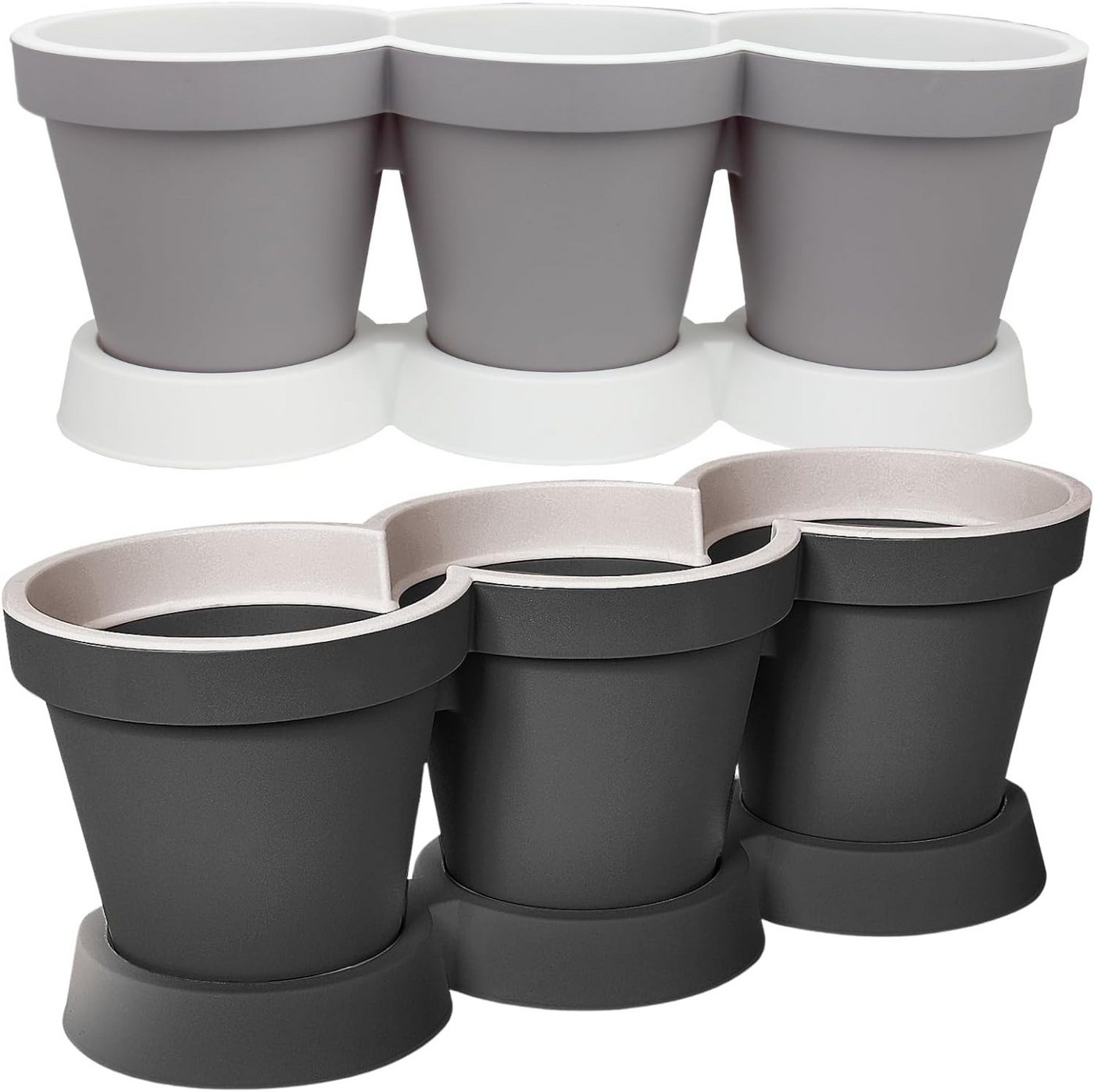 Centi Kräutertopf HERBANA Kräutertopf-Set (2er Set), – mit Untersetzer – Anthrazit & Sand – dekorativ von Centi