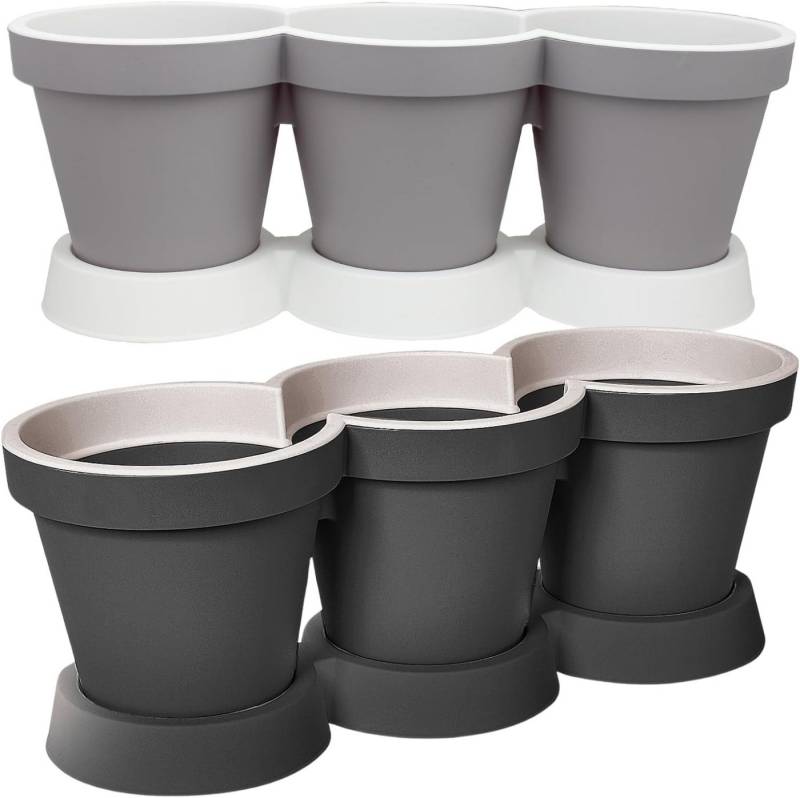 Centi Kräutertopf HERBANA Kräutertopf-Set (2er Set), – mit Untersetzer – Anthrazit & Sand – dekorativ von Centi