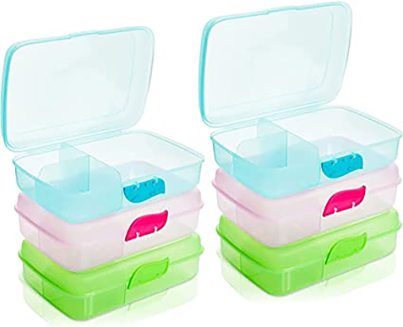 Centi Lunchbox Brotdose mit Fächern, Brotdosen, Lunchbox, Bento Box, Brotzeitbox, Kunststoff, (Spar Set, 6-tlg., 7x21x16 cm), mit Klickverschluss Ideal für Schule, Uni, Camping, Reisen, Ausflüge von Centi