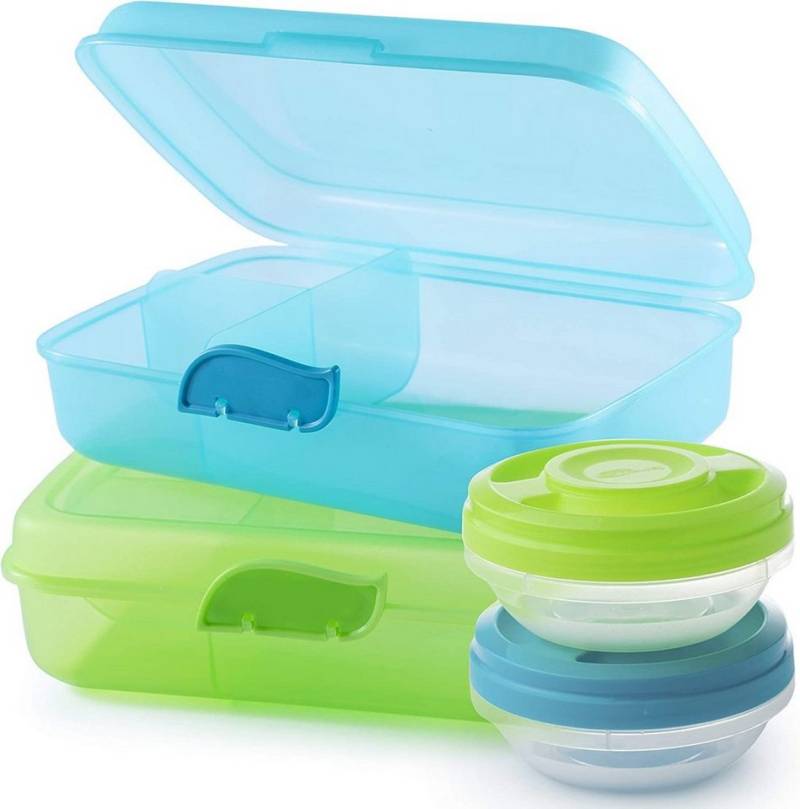 2friends Lunchbox 2er Set. Brotdose mit Fächern und Clickverschluss, Lunchbox, Kunststoff, (Set, 4-tlg., 2 Lunchboxen und 2 Dosen), Frühstücksbox, ohne BPA, grün und blau, 100% recyclebar von 2friends