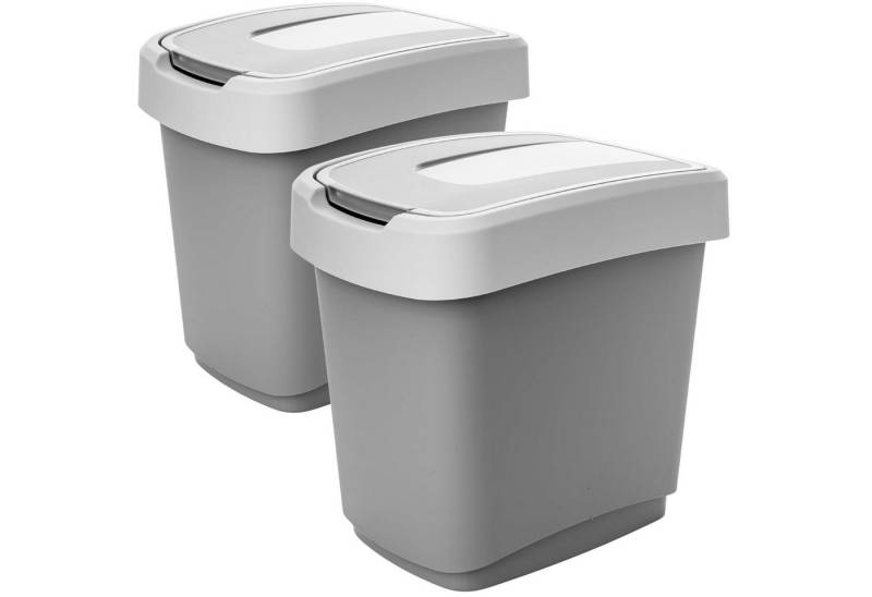 Centi Mülleimer 2er Set Abfalleimer 15L mit Decke, Müllbeutelhalterung in der Farbe Grau / Weiss von Centi