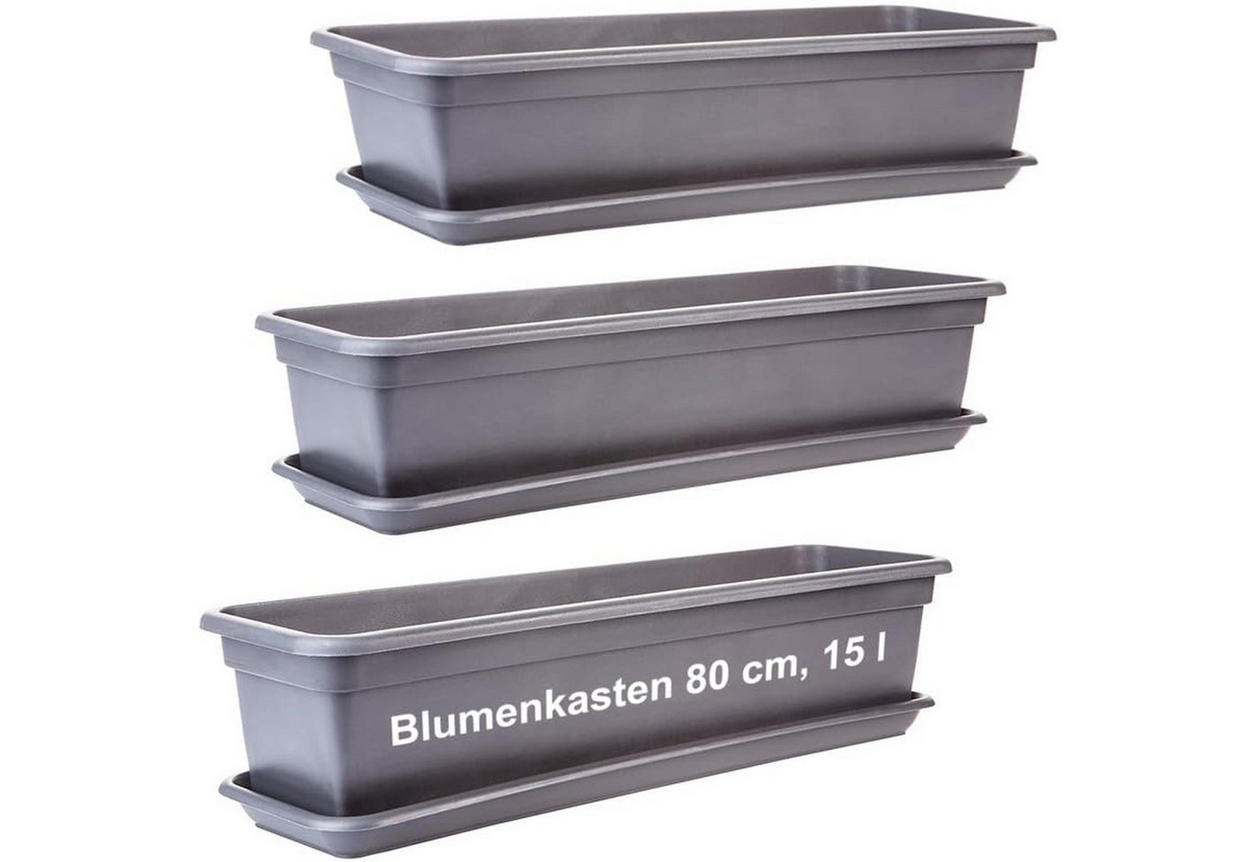 Centi Pflanzkübel Balkon Blumenkasten anthrazit mit Untersetzer (3er-Set) von Centi