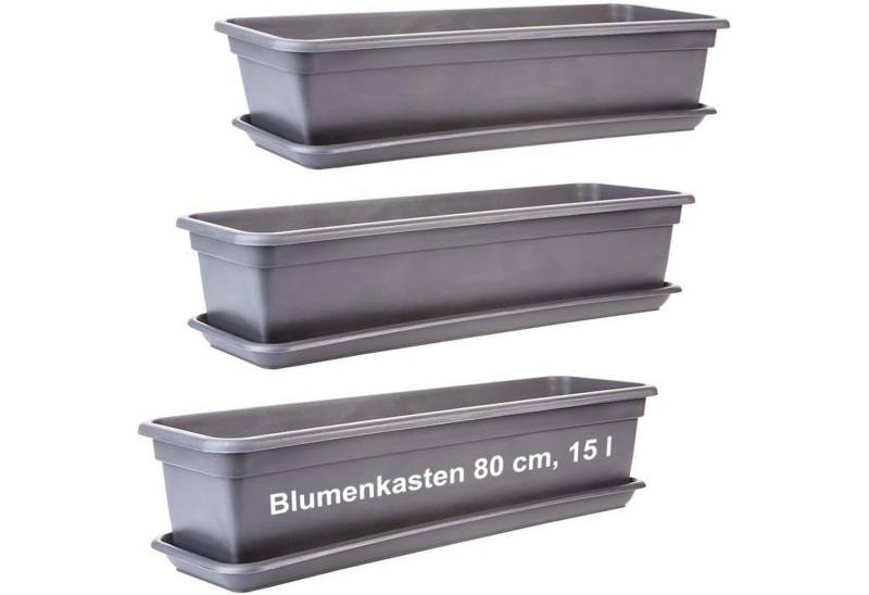 Centi Pflanzkübel Balkon Blumenkasten anthrazit mit Untersetzer (3er-Set) von Centi