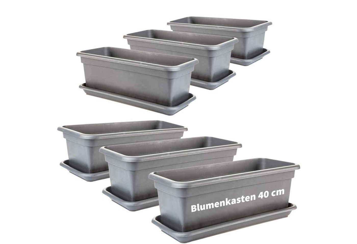 Centi Pflanzkübel Balkon Blumenkasten anthrazit mit Untersetzer (6er-Set) von Centi