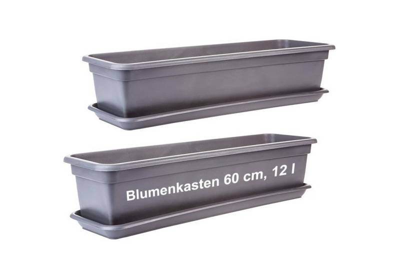 Centi Pflanzkübel Balkonkasten mit Untersetzer anthrazit robust (2er-Set) von Centi