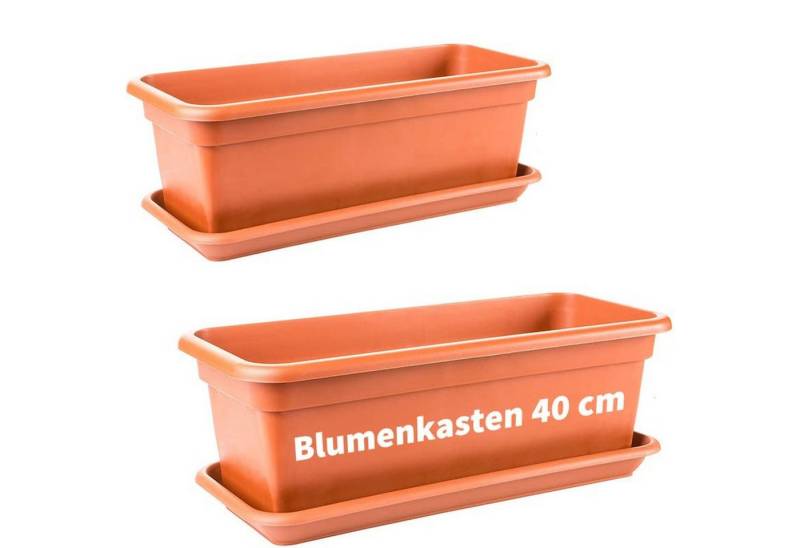 Centi Pflanzkübel Blumenkasten mit Untersetzer terracotta 2er-Set (2er-Set) von Centi